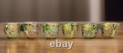 Early 20th-C Henry Northwood Iridescent Glass Acorn Burrs Punch Bowl & 6 Cups