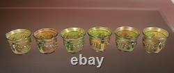 Early 20th-C Henry Northwood Iridescent Glass Acorn Burrs Punch Bowl & 6 Cups