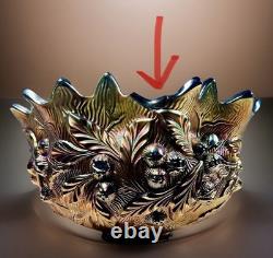 Early 20th-C Henry Northwood Iridescent Glass Acorn Burrs Punch Bowl & 6 Cups