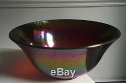 Early Pre Logo Fenton Ruby Red Iridized Stretch Glass 12 Footed Punch Bowl