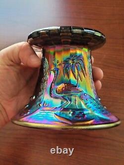 Electric Purple Northwood Peacock @ the Fountain Pattern Punch Bowl Base Signed