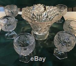 Elegant Antique 19th Century American Brilliant Cut Glass Punch Bowl Set