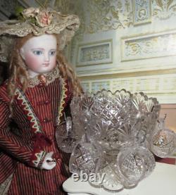 Elegant Vintage Miniature Toy Pressed Glass Punch Bowl Set for Fashion Dolls