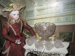 Elegant Vintage Miniature Toy Pressed Glass Punch Bowl Set for Fashion Dolls