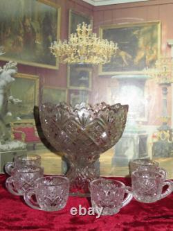 Elegant Vintage Miniature Toy Pressed Glass Punch Bowl Set for Fashion Dolls