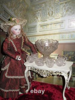 Elegant Vintage Miniature Toy Pressed Glass Punch Bowl Set for Fashion Dolls