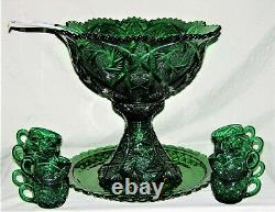 Emerald Green Imperial Whirling Star Punch Bowl Set