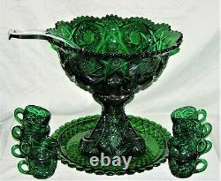 Emerald Green Imperial Whirling Star Punch Bowl Set