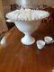 Estate Fenton Milk Glass Silver Crest Punch Bowl with Base 12 Cups Fast Shipping