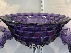 Estate Fostoria Purple Glass Punch Bowl American Pattern $198.00