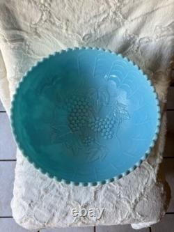 Estate RARE Imperial Glass Opaque Turquoise Blue Milk Glass Pedestal Punch Bowl
