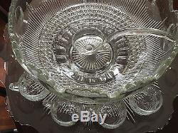 Estate Vintage Gorgeous Huge Punch Bowl With Platter Cups Ladle Wedding