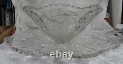 Euc 1941 Wedding Gift Le Smith Glass Co. Pinwheel Galaxy Punch Bowl & Underplate