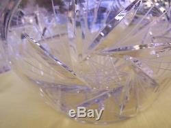 Excellent Bohimian Hand Cut Glass Crystal Pinwheel Pattern Punch Bowl Set 9 Cups