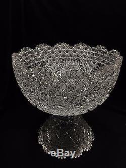 Exceptional Large American Brilliant Deep Cut Crystal Punch Bowl & Pedestal