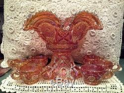Exquisite Imperial Marigold Hobstar & Sun flower Pattern Punchbowl Set