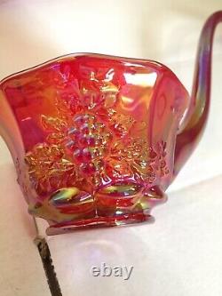 Extremely Rare Mosser Glass Ruby Red Carnival Glass Punch Bowl With Ladle & Cups