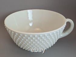 Extremely Rare Vintage Fenton Hobnail Milk Glass Punch Bowl With Handle + 11 Cups