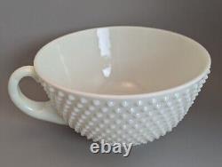 Extremely Rare Vintage Fenton Hobnail Milk Glass Punch Bowl With Handle + 11 Cups