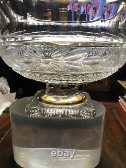Extremely Unique Large 9 W Bohemian Moser Intaglio Cut Glass & Gilt Punch Bowl