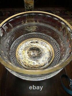 Extremely Unique Large 9 W Bohemian Moser Intaglio Cut Glass & Gilt Punch Bowl