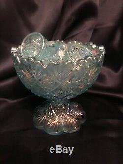 FAB! 50's Westmoreland Blue Iridescent Glass Miniature Punch Bowl Set