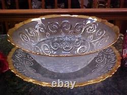 FAB Glass Punch or Salad Bowl & Large Under Plate 3D SCROLLS GOLD PLATE ITALY