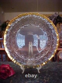 FAB Glass Punch or Salad Bowl & Large Under Plate 3D SCROLLS GOLD PLATE ITALY