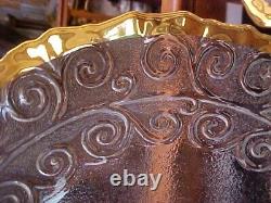 FAB Glass Punch or Salad Bowl & Large Under Plate 3D SCROLLS GOLD PLATE ITALY