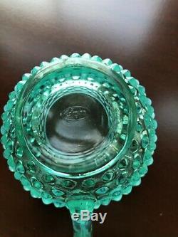 FENTON Green OPALESCENT Hobnail PUNCH Bowl 12 Cup Set with Original Label