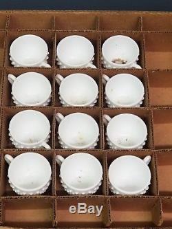 FENTON HOBNAIL MILK GLASS PUNCH BOWL SET With 12 CUPS ORIG BOX label & BASE