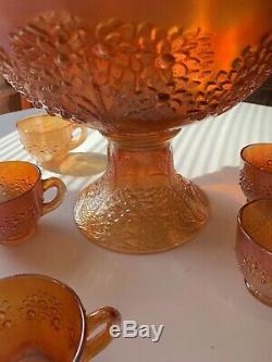 FENTON Orange Tree ANTIQUE CARNIVAL ART GLASS PUNCH SET MARIGOLD COMPLETE BOWL
