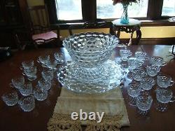 FOSTORIA AMERICAN COMPLETE PUNCH BOWL SET With14 BOWL STAND TRAY LADLE CUPS 27pc