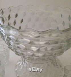 FOSTORIA AMERICAN Clear 13-1/2 Glass PUNCH BOWL, Pedestal 8 Cups Footed Crystal