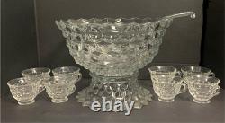 FOSTORIA AMERICAN PUNCH BOWL 18 1/2 WITH HIGH FOOT BASE with 8 CUPS & LADEL