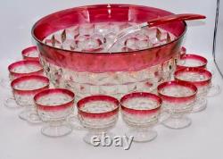 Faceted Punch Bowl 12 Cups & Ladle Whitehall Ruby Flash Crystal by COLONY
