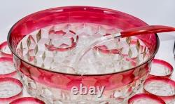 Faceted Punch Bowl 12 Cups & Ladle Whitehall Ruby Flash Crystal by COLONY