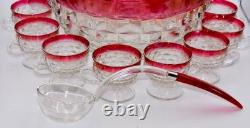 Faceted Punch Bowl 12 Cups & Ladle Whitehall Ruby Flash Crystal by COLONY