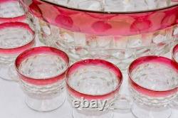 Faceted Punch Bowl 12 Cups & Ladle Whitehall Ruby Flash Crystal by COLONY