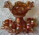 Fashion Marigold Punch Bowl, Stand And 6 Cups Carnival Imperial Glass 1915-1920