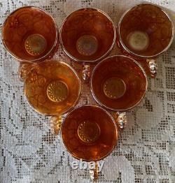 Fashion Marigold Punch Bowl, Stand And 6 Cups Carnival Imperial Glass 1915-1920