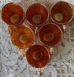 Fashion Marigold Punch Bowl, Stand And 6 Cups Carnival Imperial Glass 1915-1920