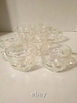 Federal Glass Clear Iridescent Thumbprint Punch Bowl 10 Piece Set Cups Ladle