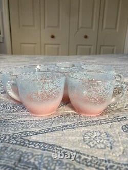 Federal Glass Punch Bowl & 7 Cups-MCM Pink Ombre Blue Spaghetti Drizzle Unique