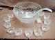 Federal Glass Thumbprint Yorktown Colonial Punch Bowl Set 15+ Pcs Vintage L2881