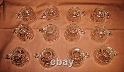 Federal Glass Thumbprint Yorktown Colonial Punch Bowl Set 15+ Pcs Vintage L2881