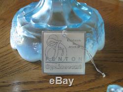 Fenton 14 Pc Blue Opalescent Paneled Grape Punch Bowl Set Hangtag & Box