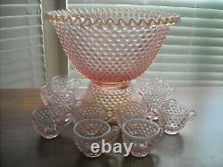 Fenton 14-Pc. Peach Opalescent Hobnail Punch Bowl Set