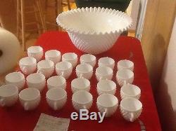 Fenton 1950s Milk Glass 15 Punch Bowl 3722MI Comes With 24 Cups 3847MI Rare