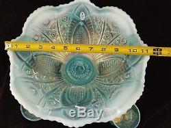 Fenton AQUAMARINE HOBSTAR CARNIVAL Punch Bowl w 4 glasses 2005 Platinum Collect